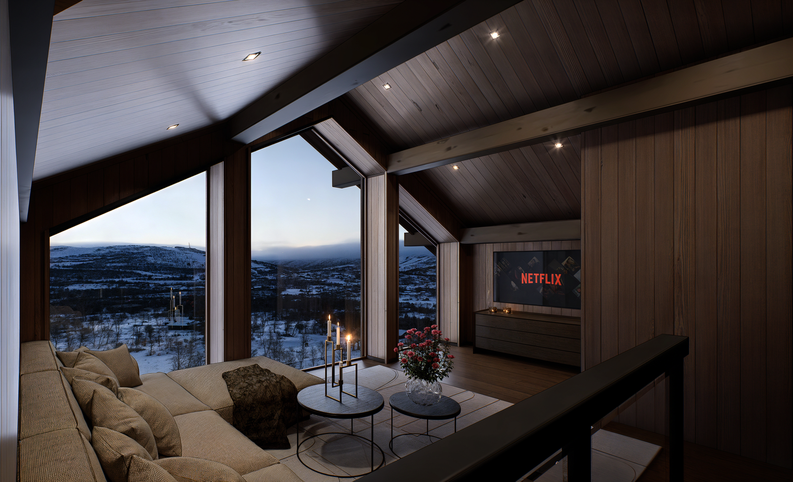 En koselig loftstue, perfekt for å trekke seg tilbake og nyte en god film eller den fantastiske utsikten  (illustrasjon, avvik kan forekomme)