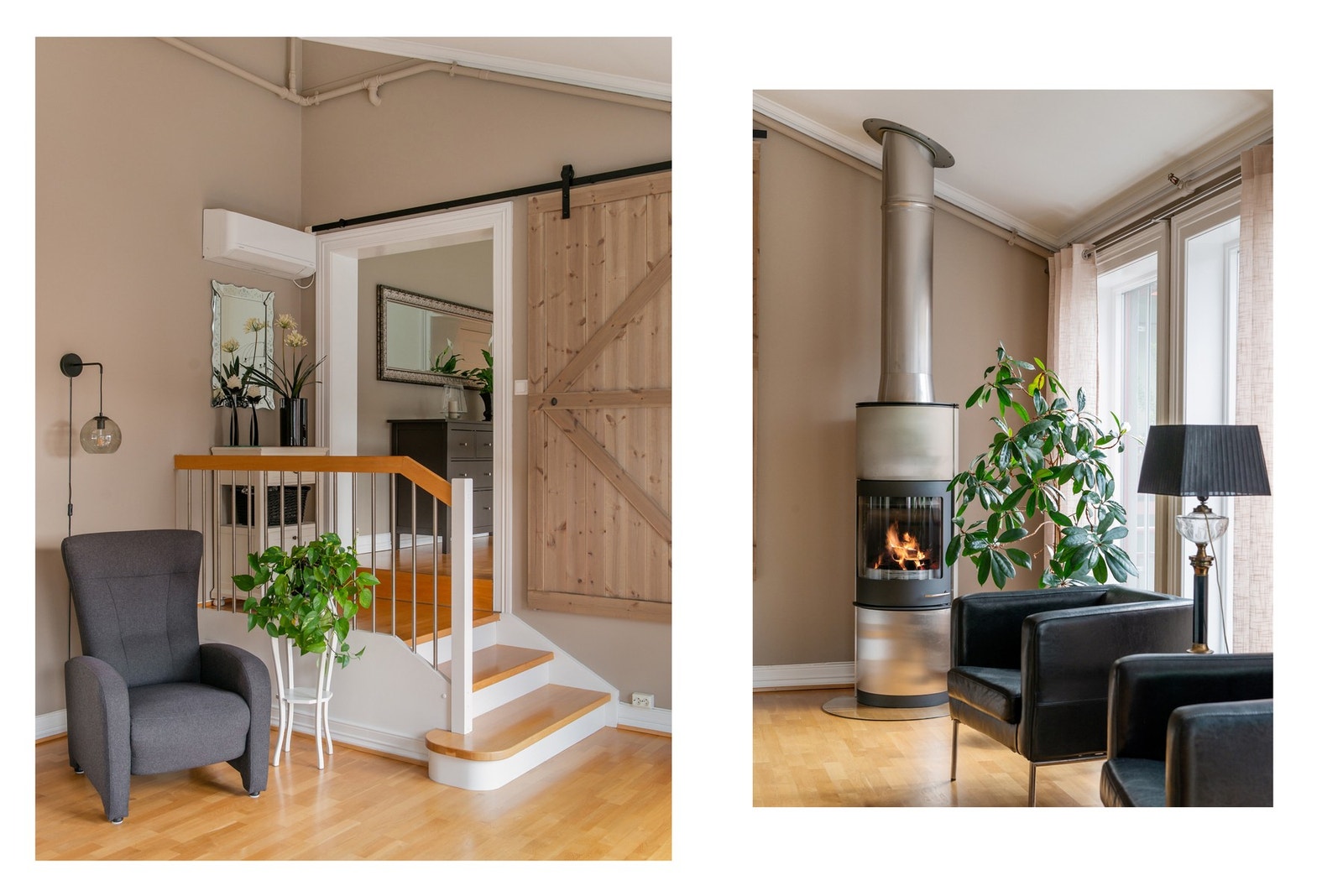 Med både peisovn, gulvvarme og varmepumpe får man det lunt og godt i stuen. Galleribilde