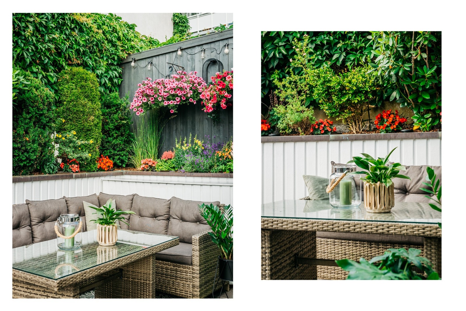 Uteplassen skjermes av en hekk og en stor levegg, og med sine 20 kvm kan balkongen enkelt innredes i ulike soner. Galleribilde