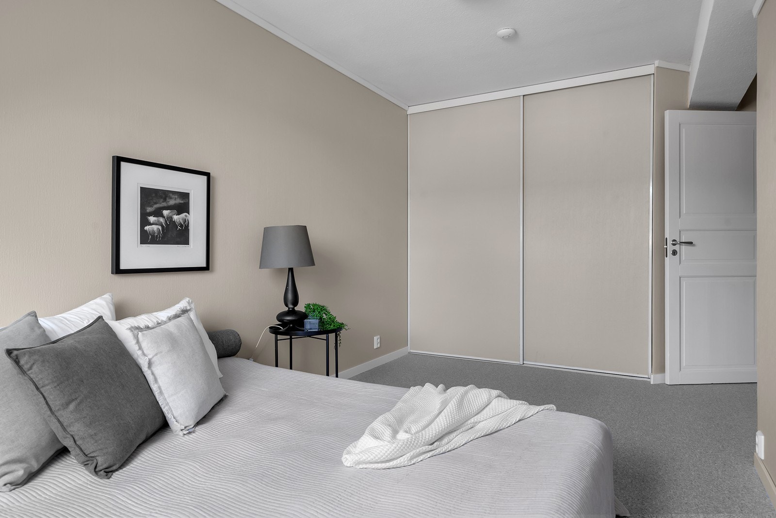 Teppe på gulv og skyvedørsgarderobe. Galleribilde