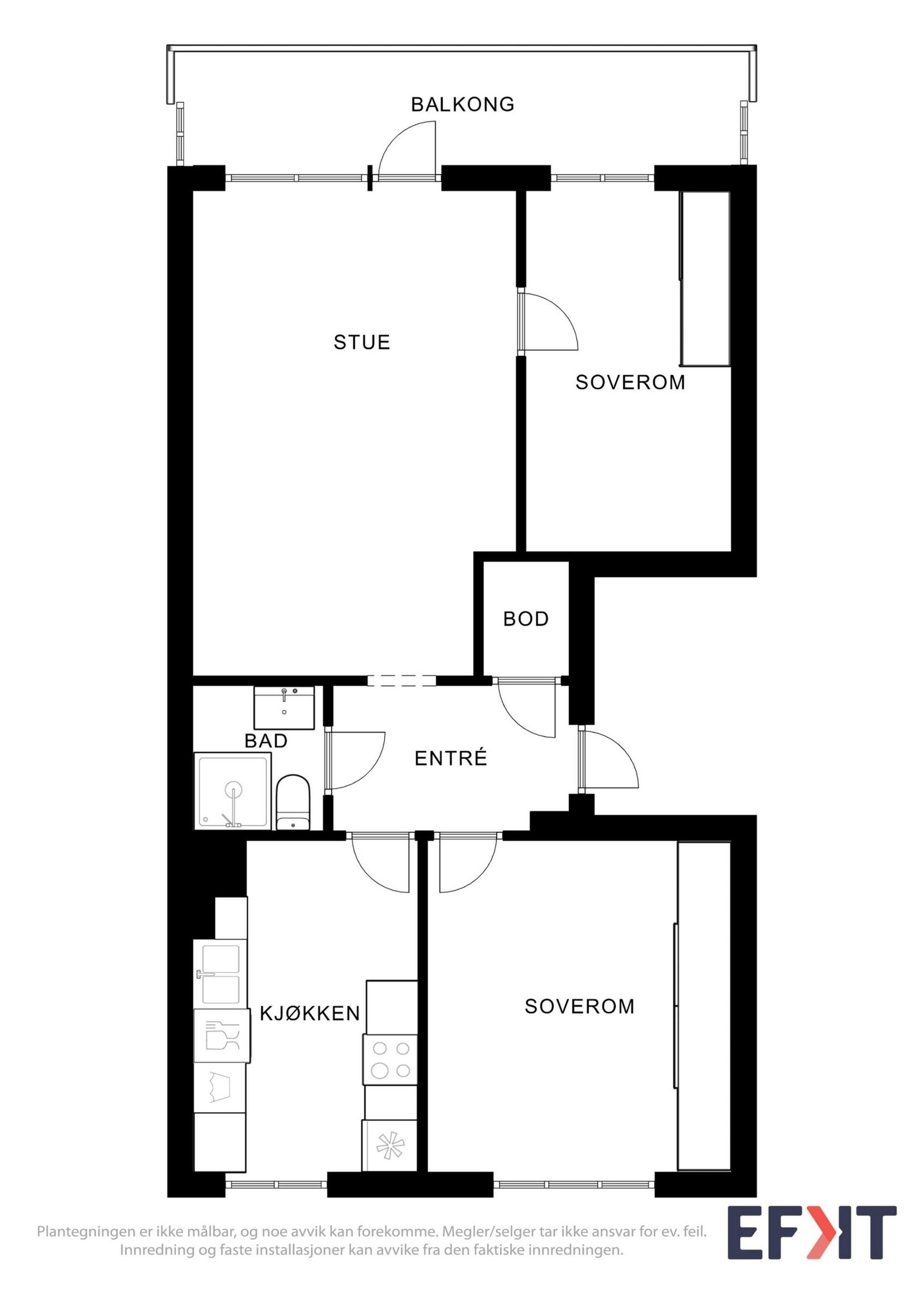 Gjennomgående leilighet med planløsning som får rommene til å føles store. Galleribilde