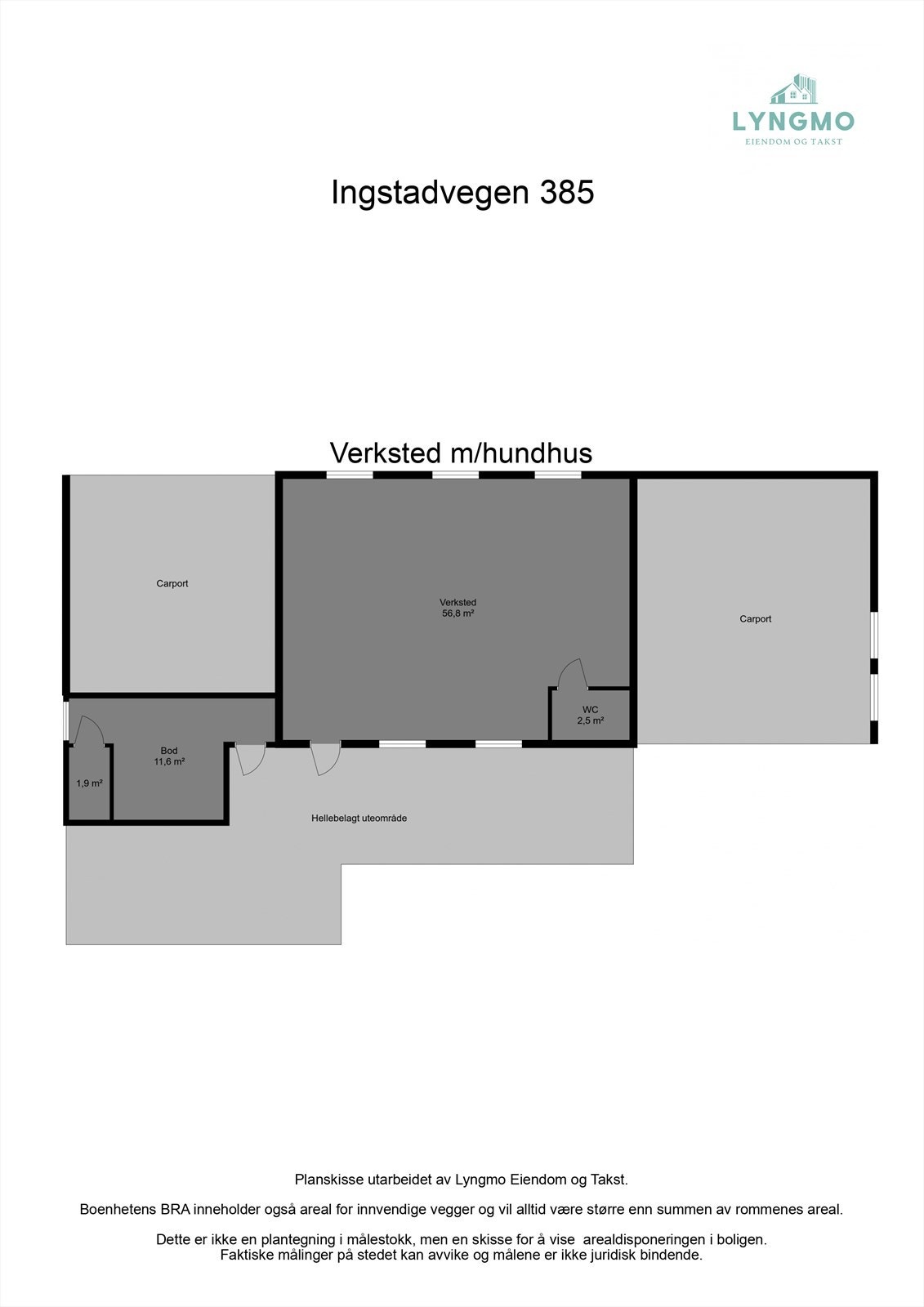 Planskisse verksted med hundehus og 2 carporter Galleribilde