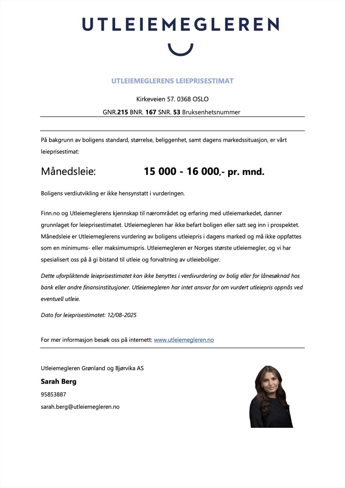 Estimert leiepris. Galleribilde