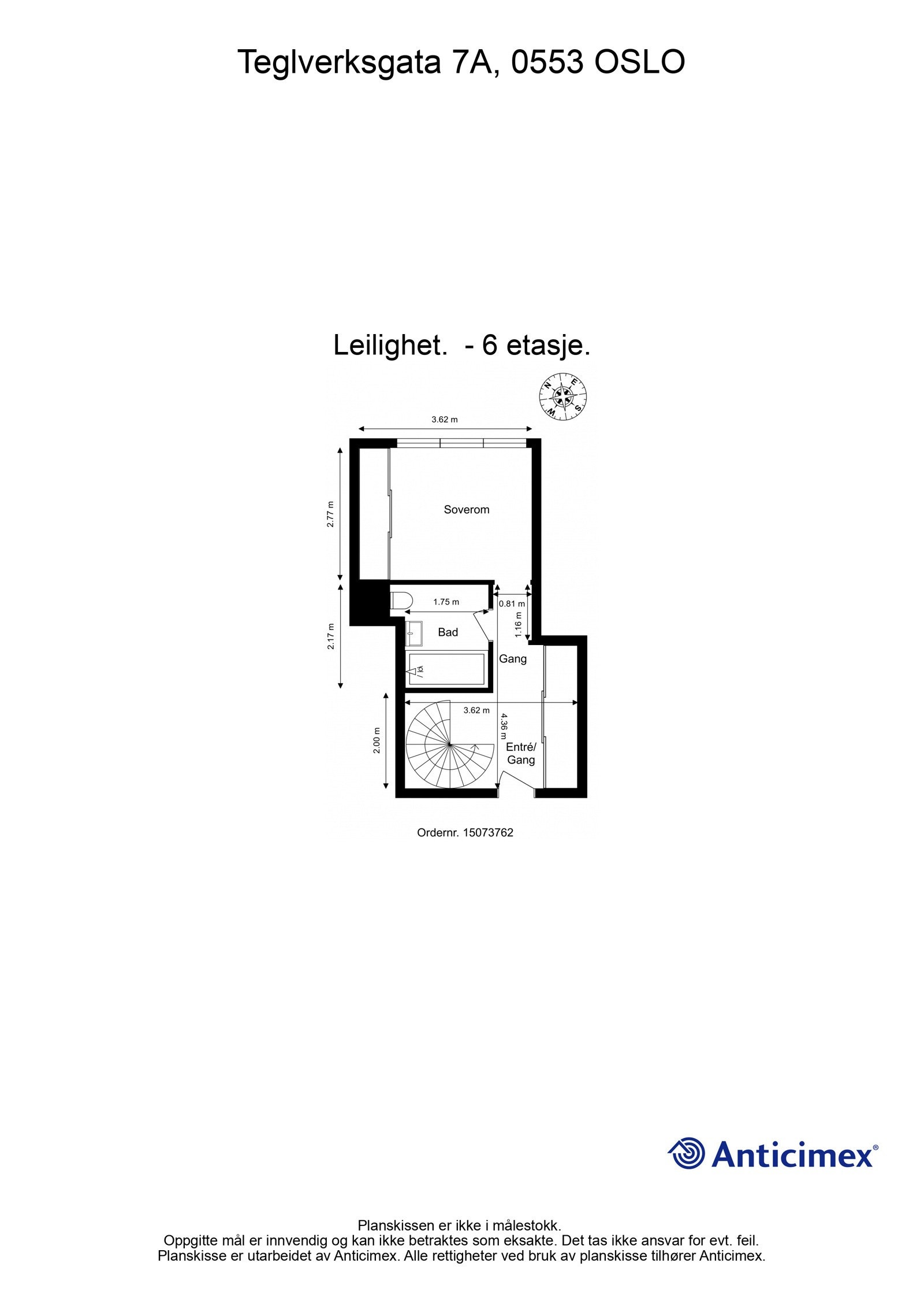 Plantegning 6.etasje med mål. Galleribilde