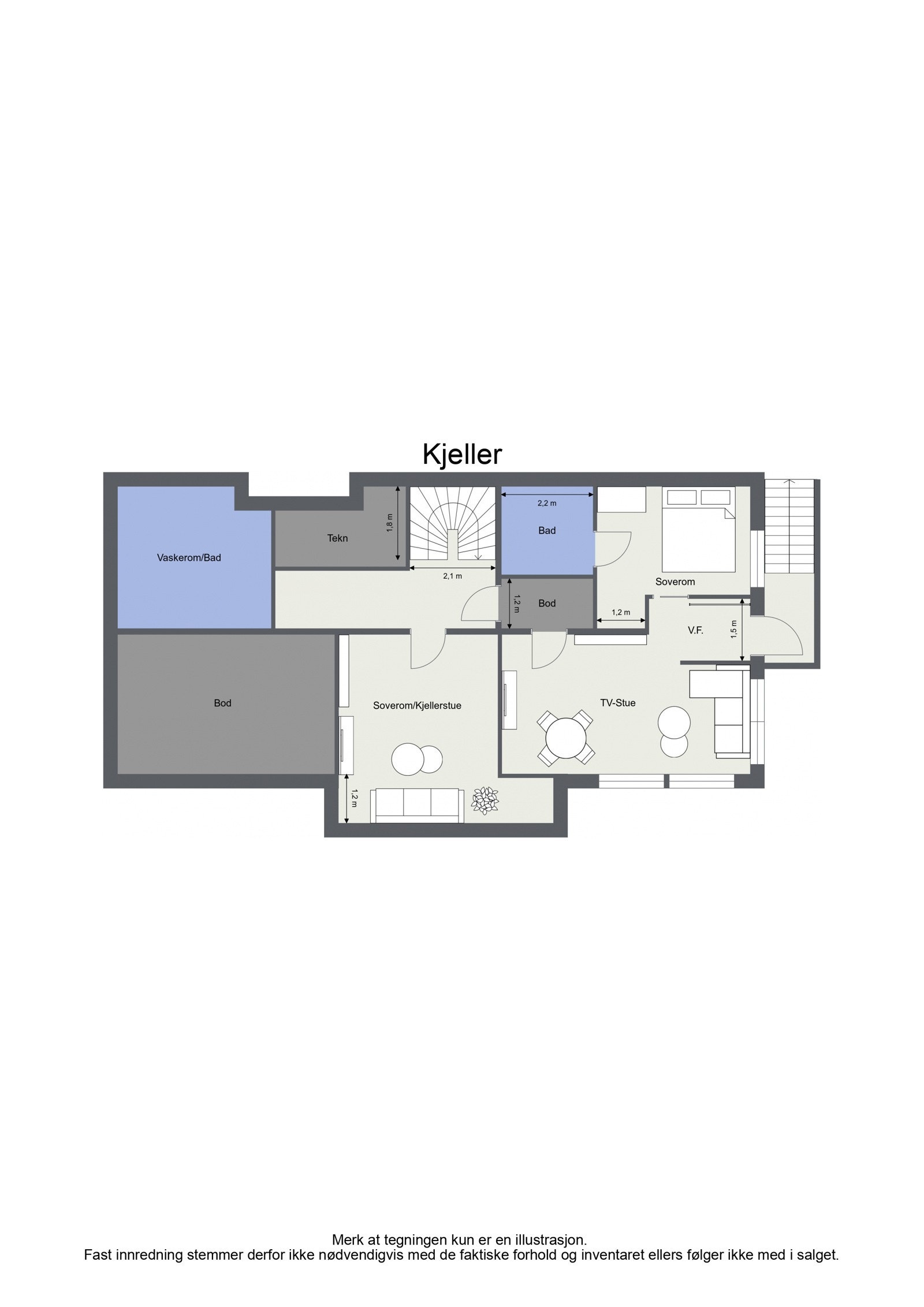 Plantegning underetasje. Legg merke til den praktiske hybeldelen i øst Galleribilde