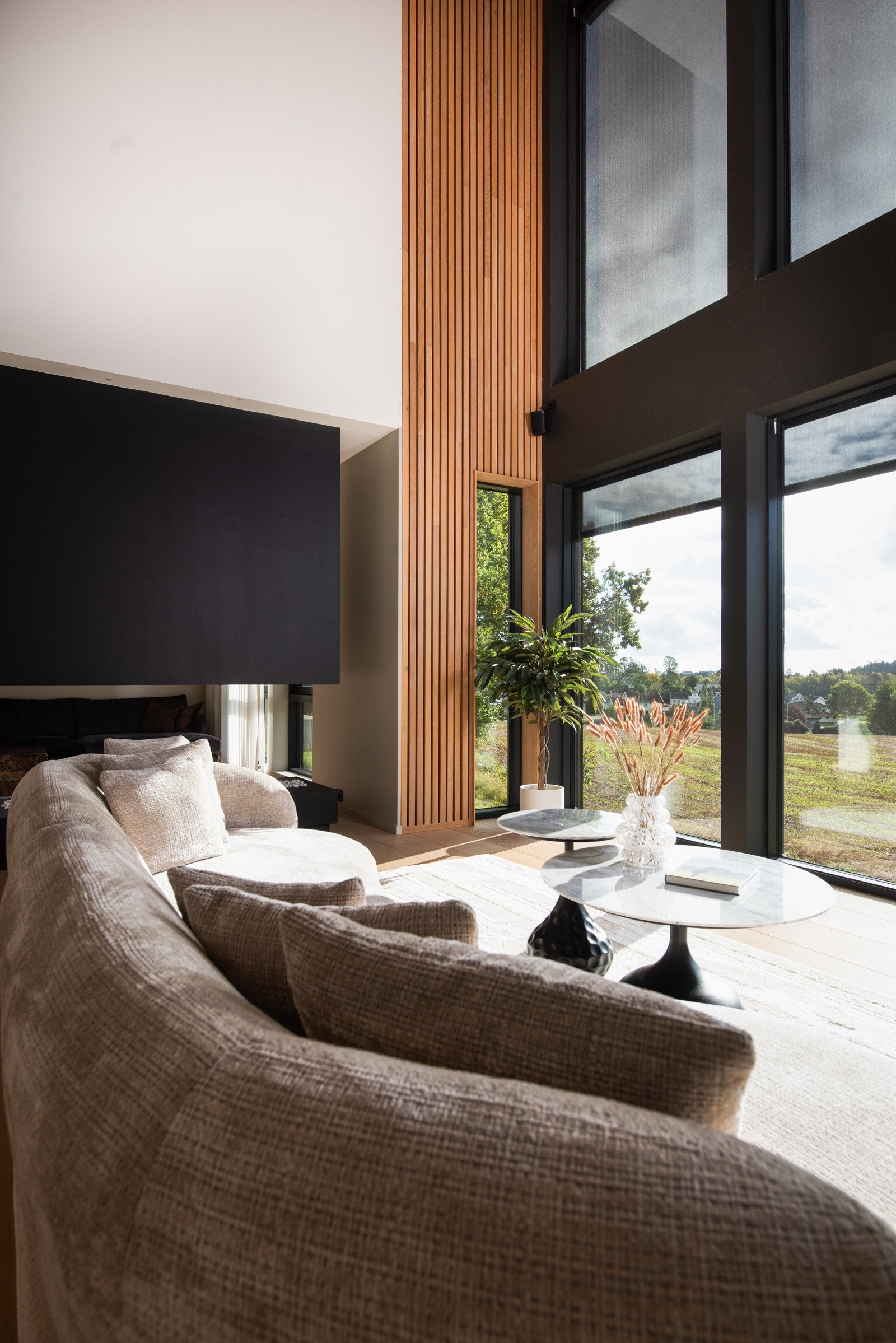 Nyt landlig utsikt fra stuen og høy takhimling Galleribilde