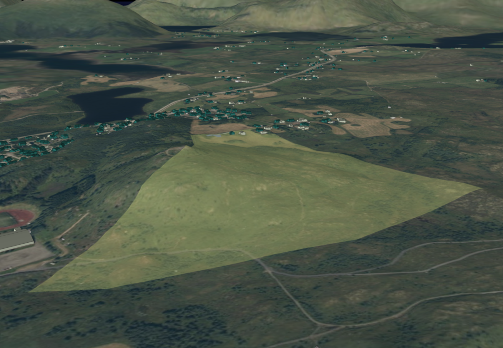 3D-utsnitt som viser tomta - oversendt av selger. Galleribilde