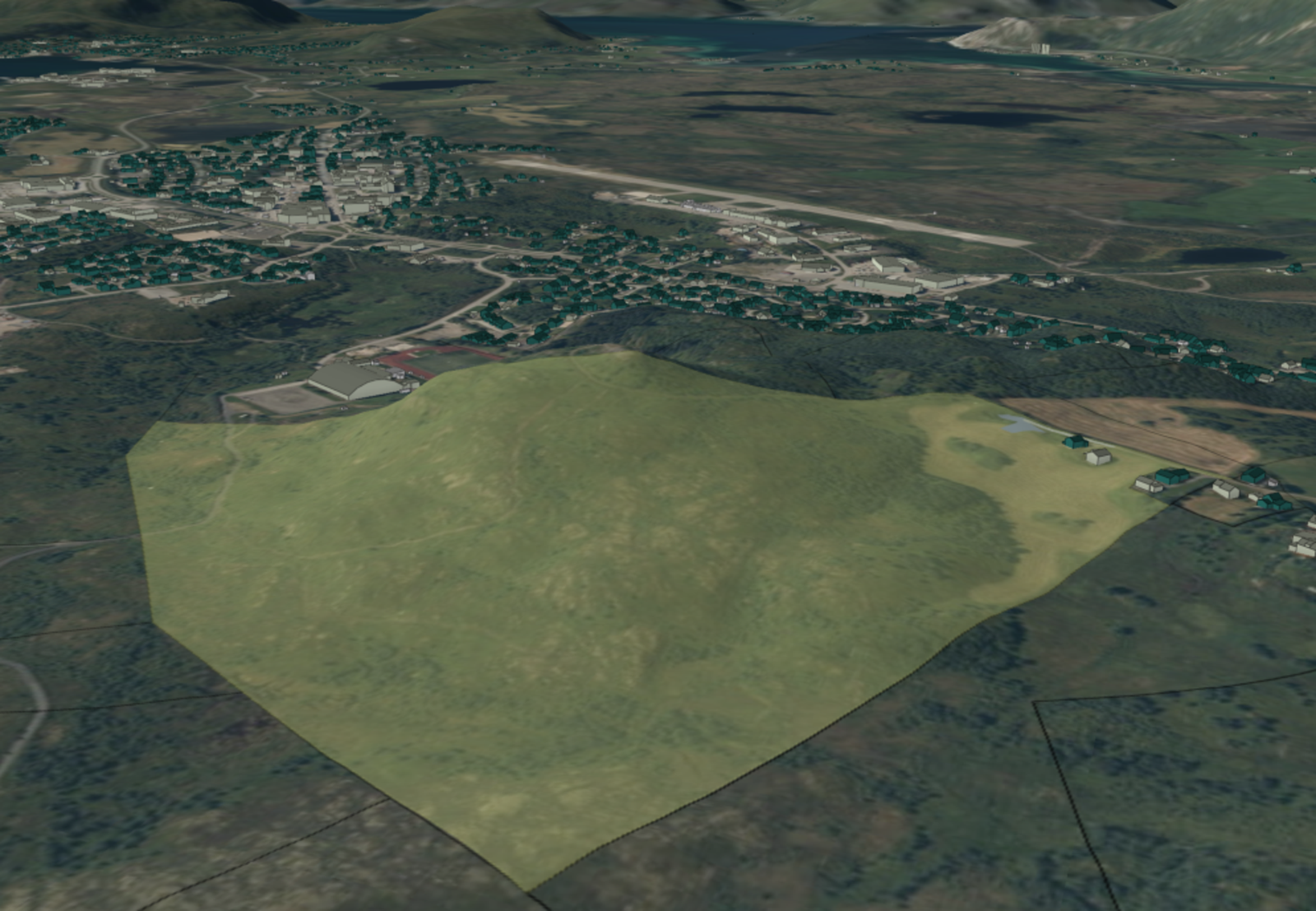 3D-utsnitt som viser tomta - oversendt av selger. Galleribilde