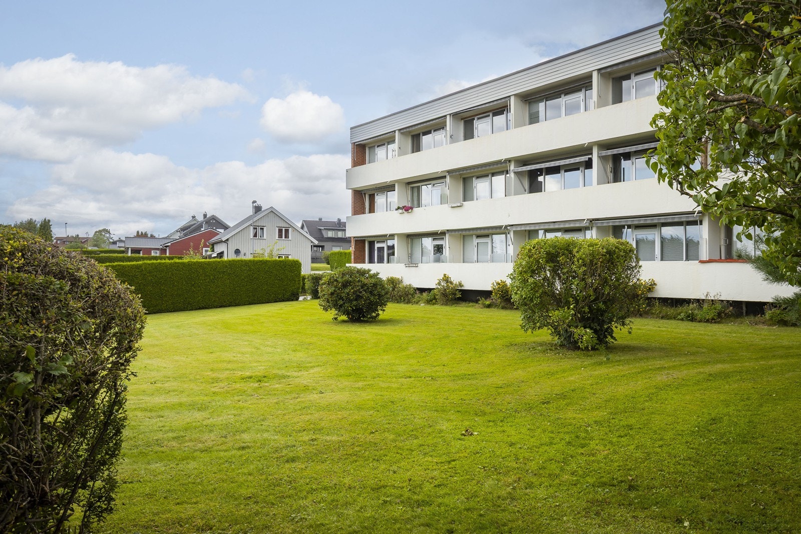 Stort grøntområde på utsiden som er fellesareal for borettslaget Galleribilde