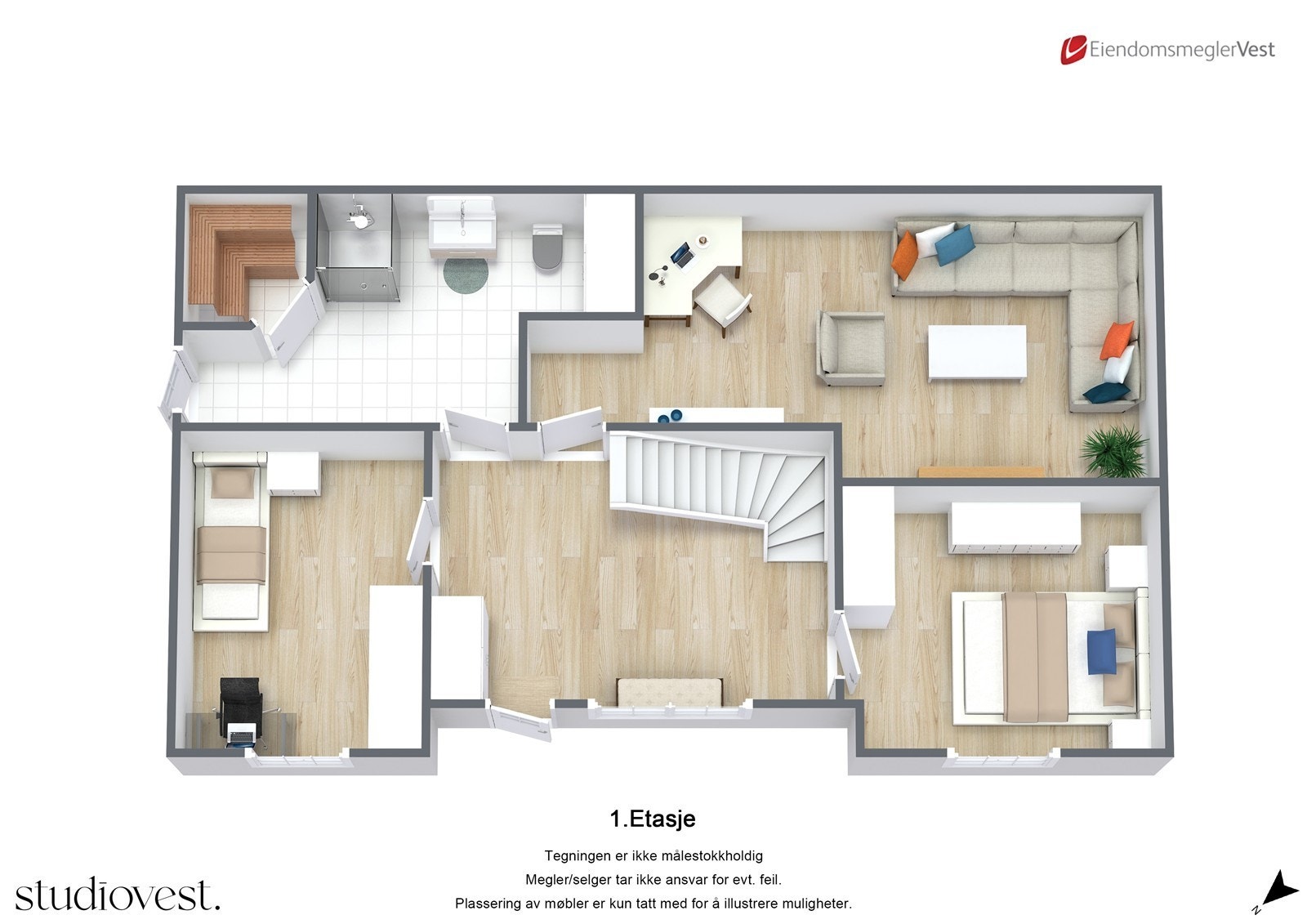 Planskisse 3D: 1. etasje. Galleribilde