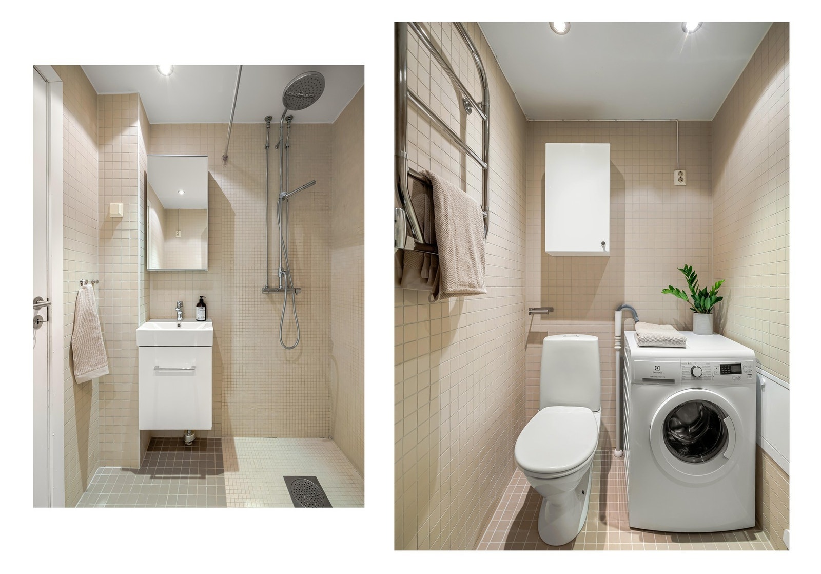 Det er opplegg og plass til vaskemaskin og tørketrommel i vaskesøyle, hvis ønskelig. Galleribilde