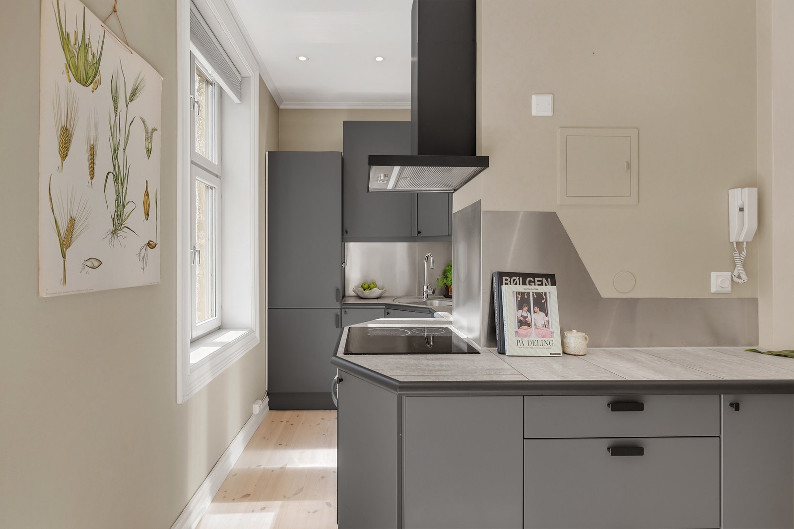 Det er integrerte hvitevarer som stekeovn, platetopp, kjøl/frys og oppvaskmaskin. Galleribilde