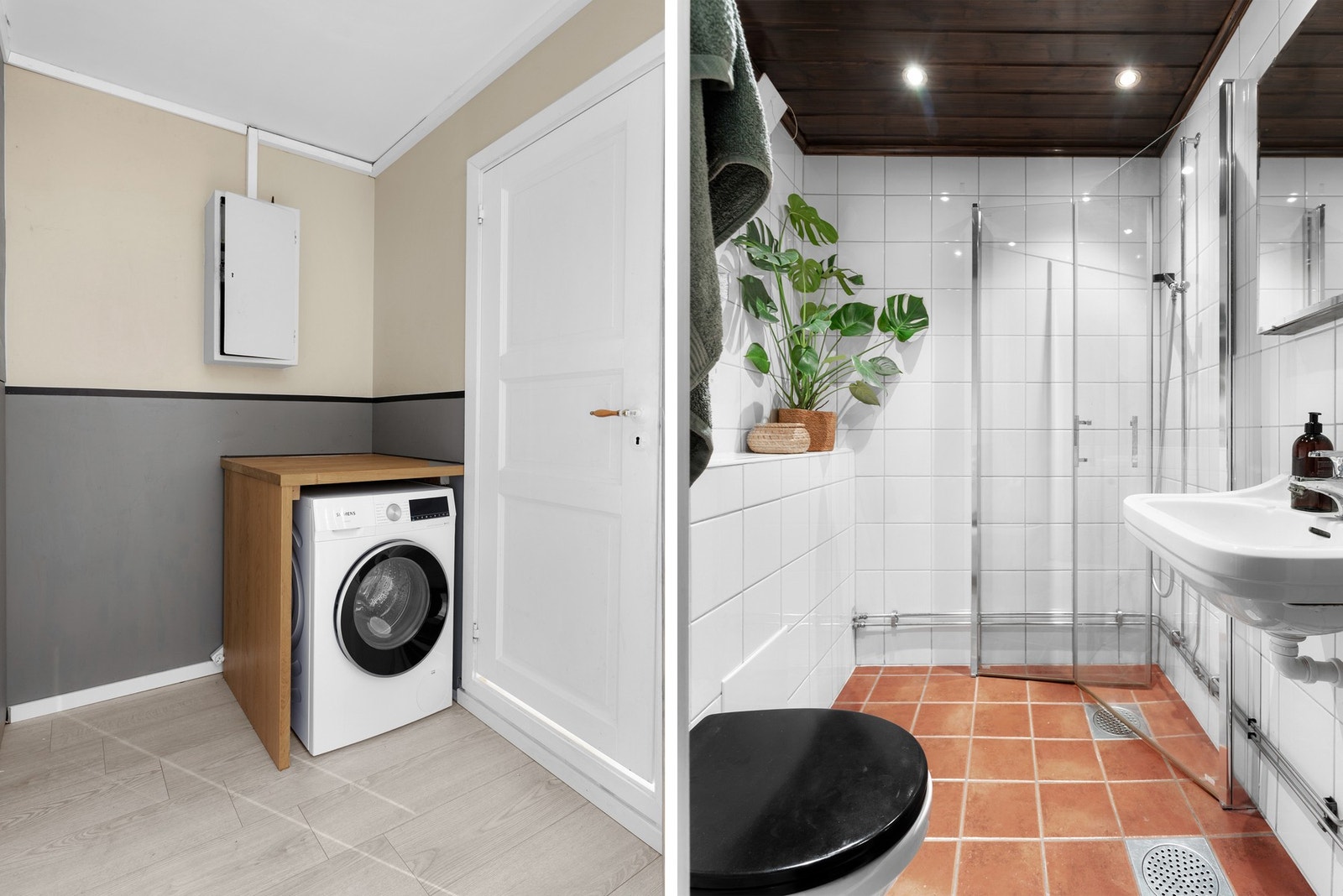 Badet er oppusset i 2002, men har en god og funksjonell standard med fliser på gulv og vegg samt gulvvarme. Rett utenfor badet er montert vaskemaskin. Galleribilde