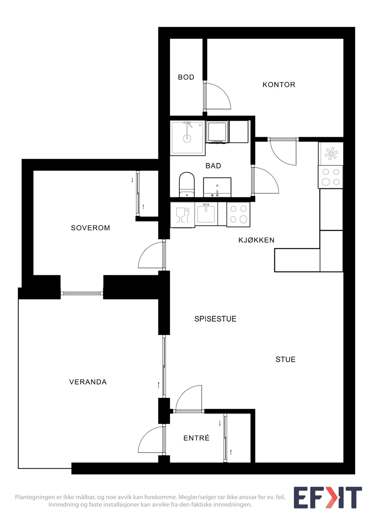 Plantegning som viser planløsning av leiligheten. Galleribilde