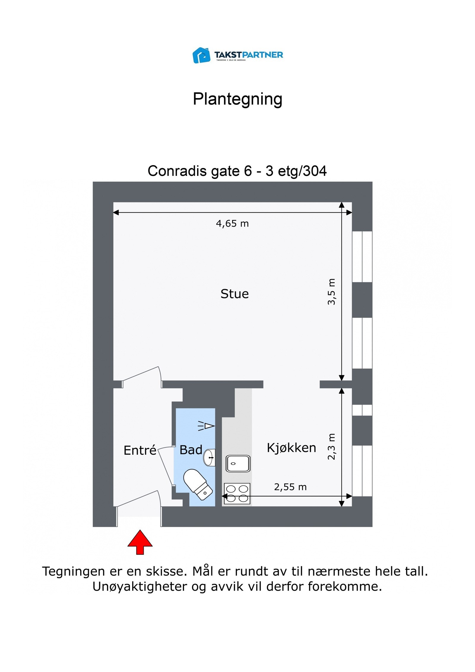 Plantegning 3. etasje. I tillegg disponerer leiligheten en loftsbod med gulvareal på ca. 2m². Galleribilde