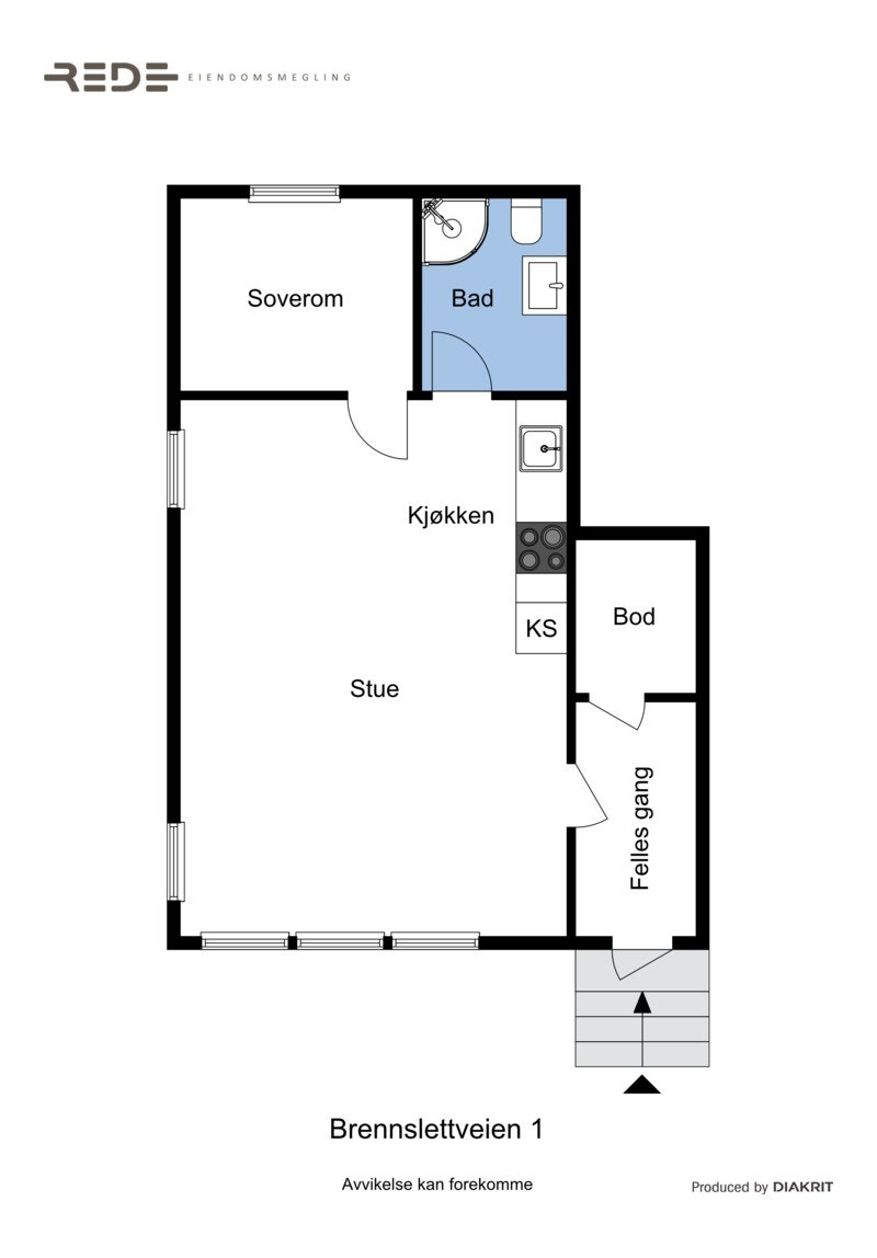 Planskisse av leiligheten. I tillegg følger bod i kjeller. Galleribilde