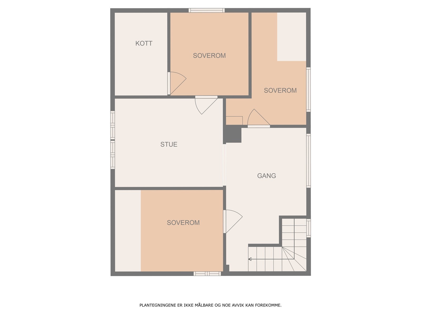 Omvisningen fortsetter i 2. etasje som har 3 soverom, kott, trapperom/gang og loftstue. Galleribilde