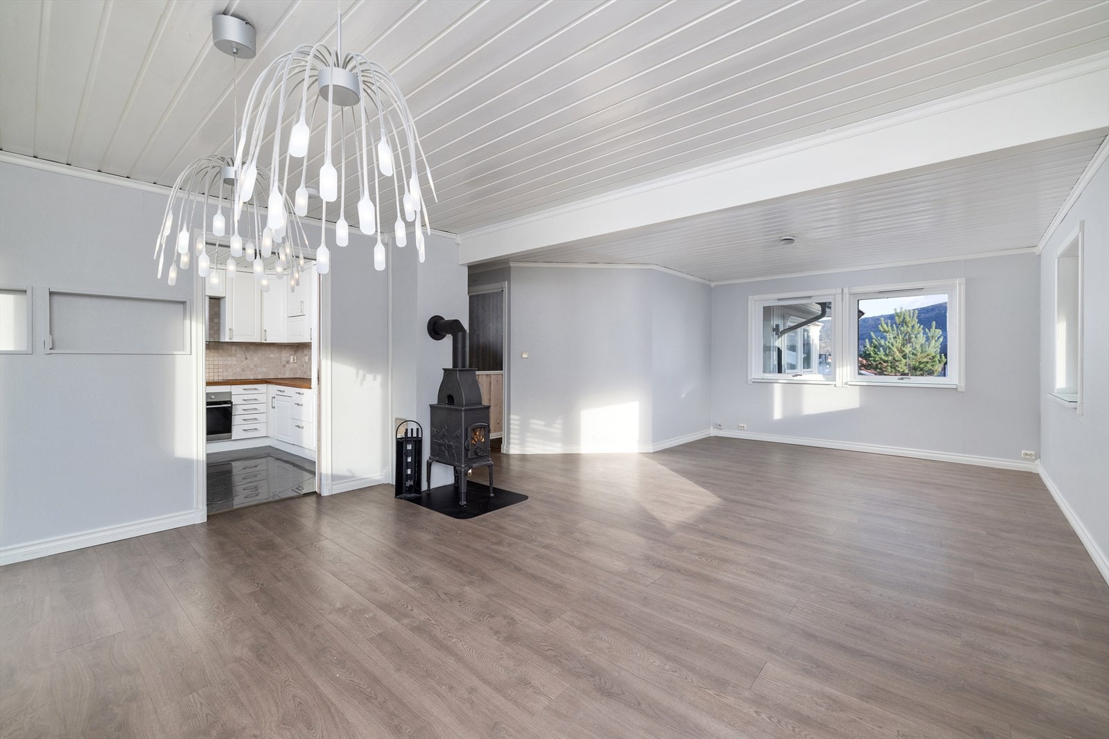 Stuen byr på muligheter for møblering av ulike soner. Galleribilde