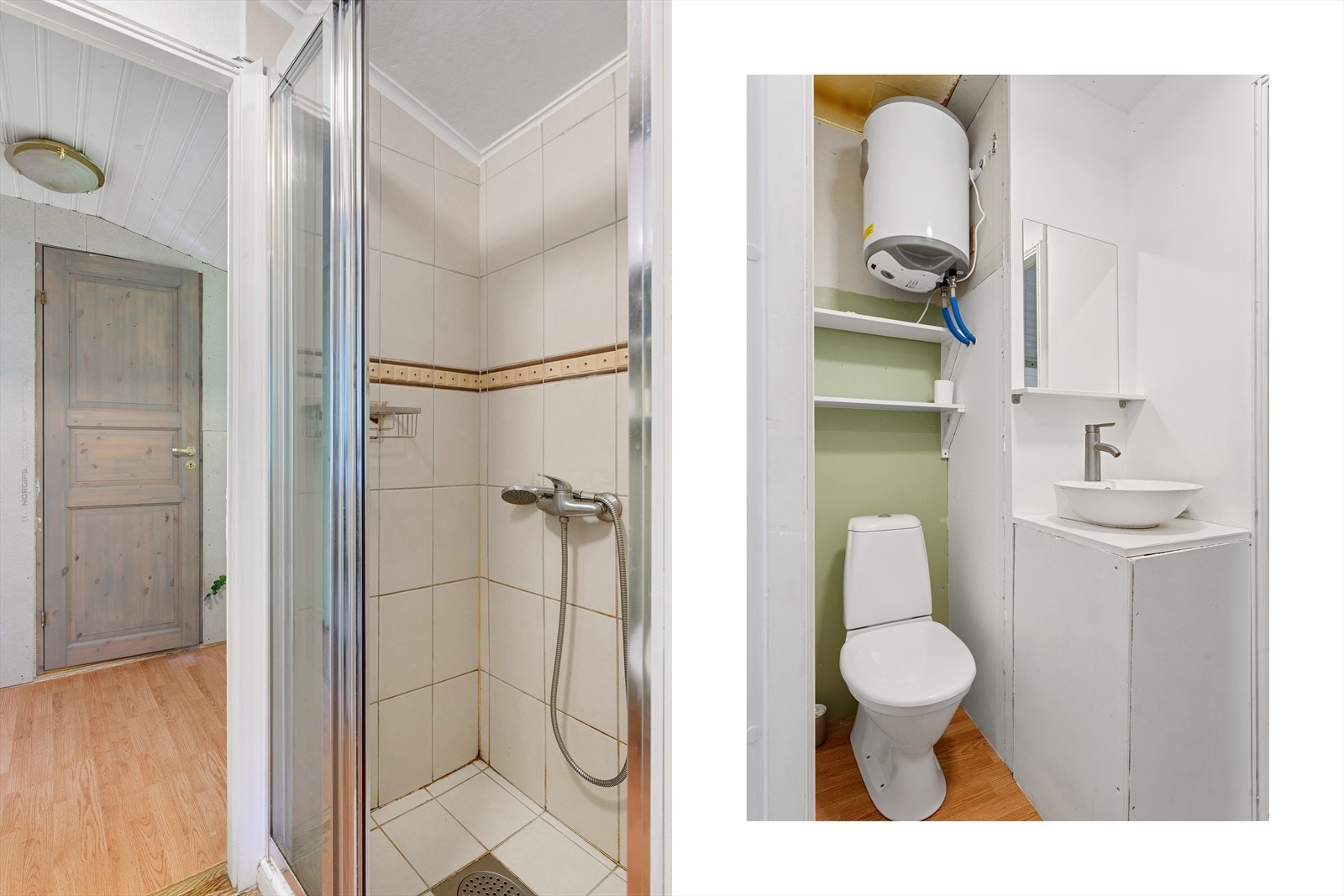 - Badet er innredet med servant, innredning/skap, toalett og dusjvegg/skyvedør - Galleribilde