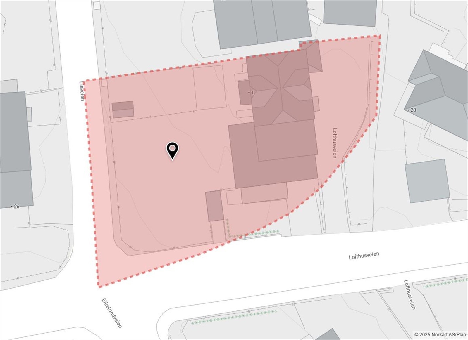 Kart over eiendomsgrense(rosa markerer sameiets tomt) tatt fra Oslo kommune sine sider. Galleribilde