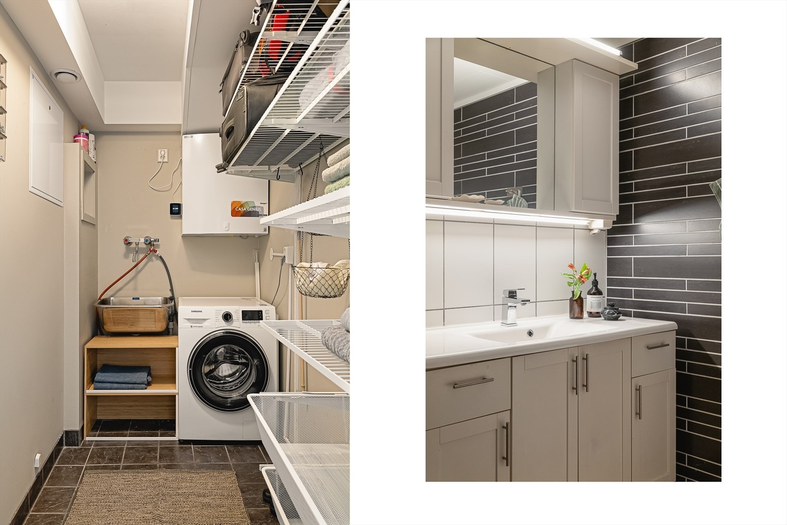 Leiligheten har også et praktisk separat vaskerom på 3,3 kvm. Vaskerommet ble modernisert samme år som badet. Galleribilde