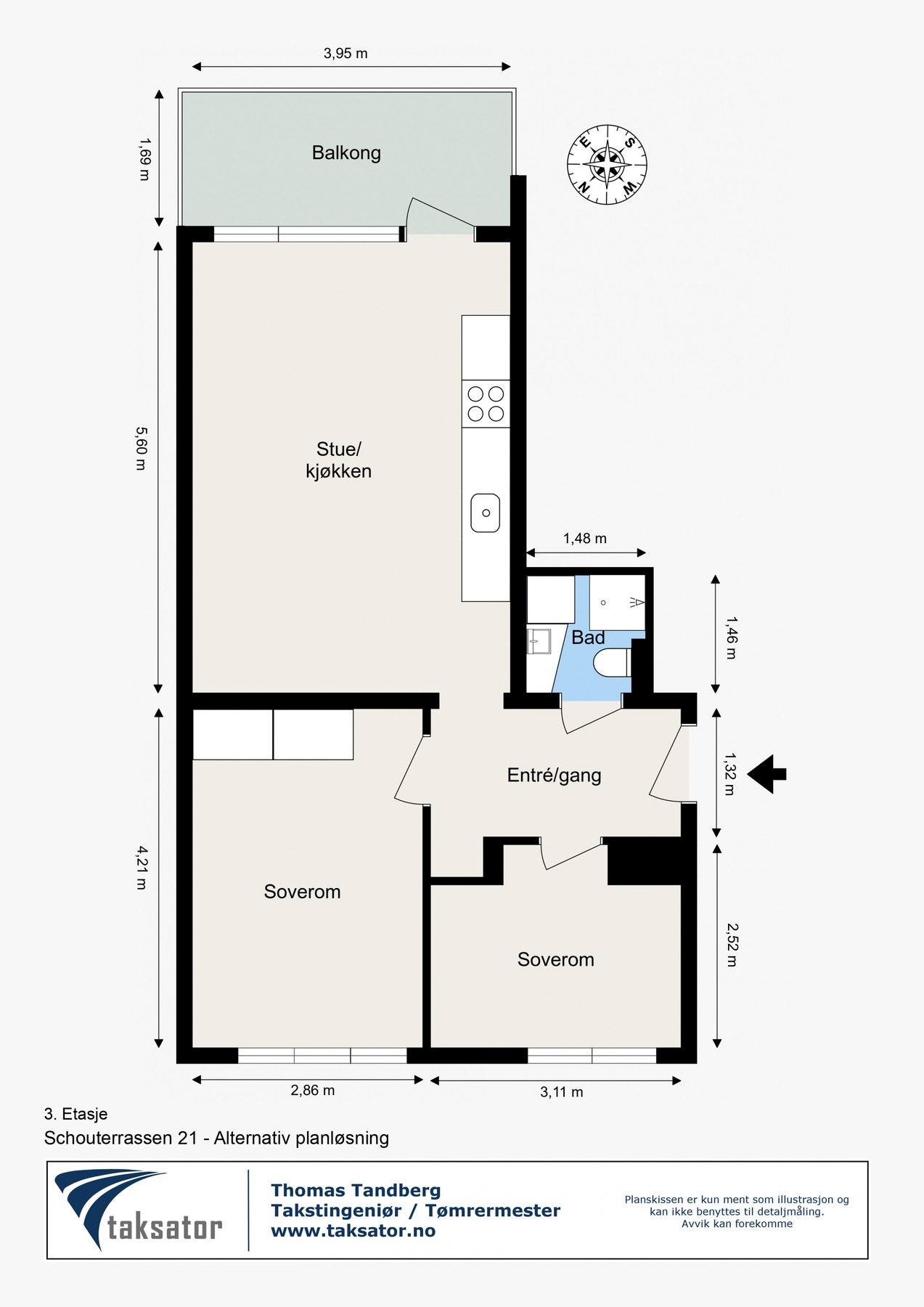 Her er det mulighet å omgjøre leiligheten til 3-roms. Galleribilde