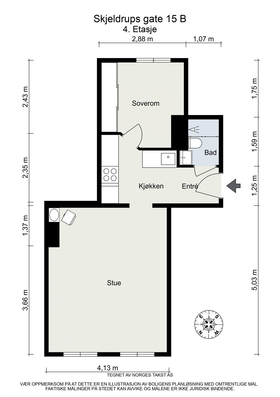 Takstmanns plantegning- Skjeldrups gate 15 B. Galleribilde