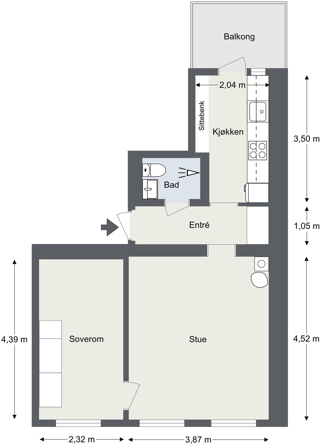 Leiligheten har en god og gjennomgående planløsning Galleribilde