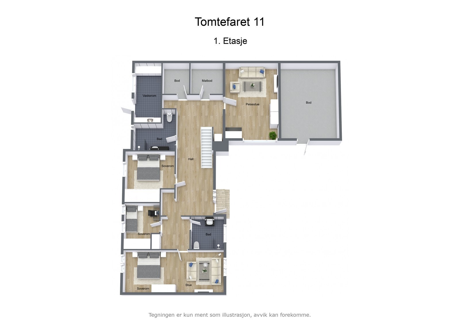 Tomtefaret 11 - 3D - 1. Etasje Galleribilde
