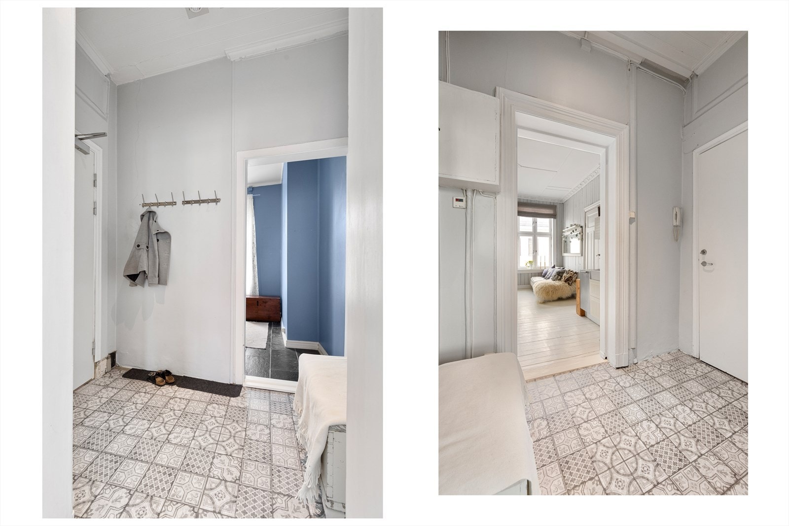 Entréen og gangen fremstår som lys og romslig, hvor du får god plass til oppbevaring av yttertøy og sko. Galleribilde