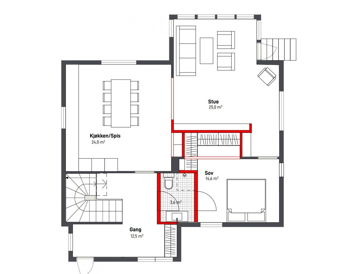 Alternativ planløsning 1.etg. Galleribilde