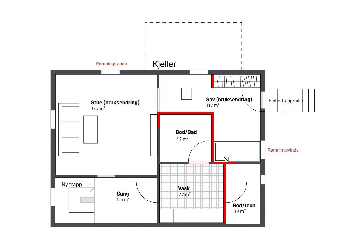 Alternativ planløsning kjeller Galleribilde
