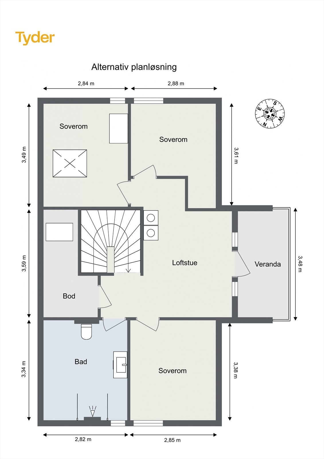 Alternativ planløsning. Kun ment som ispirasjon for 2.etg. Endring av planløsning er eventuet kjøpers risiko og ansvar Galleribilde