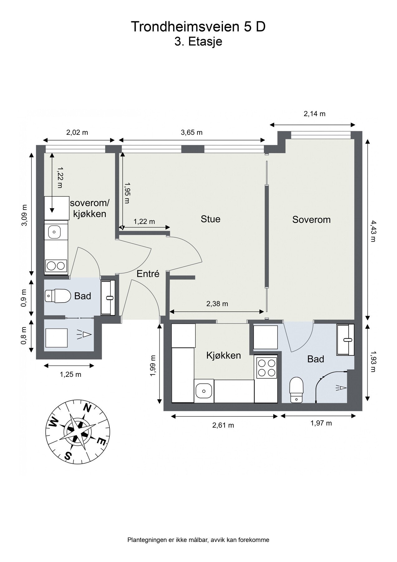 Planløsning med hybel som kan leies ut for ca 10.000,- skattefritt om man bor i hoveddelen Galleribilde