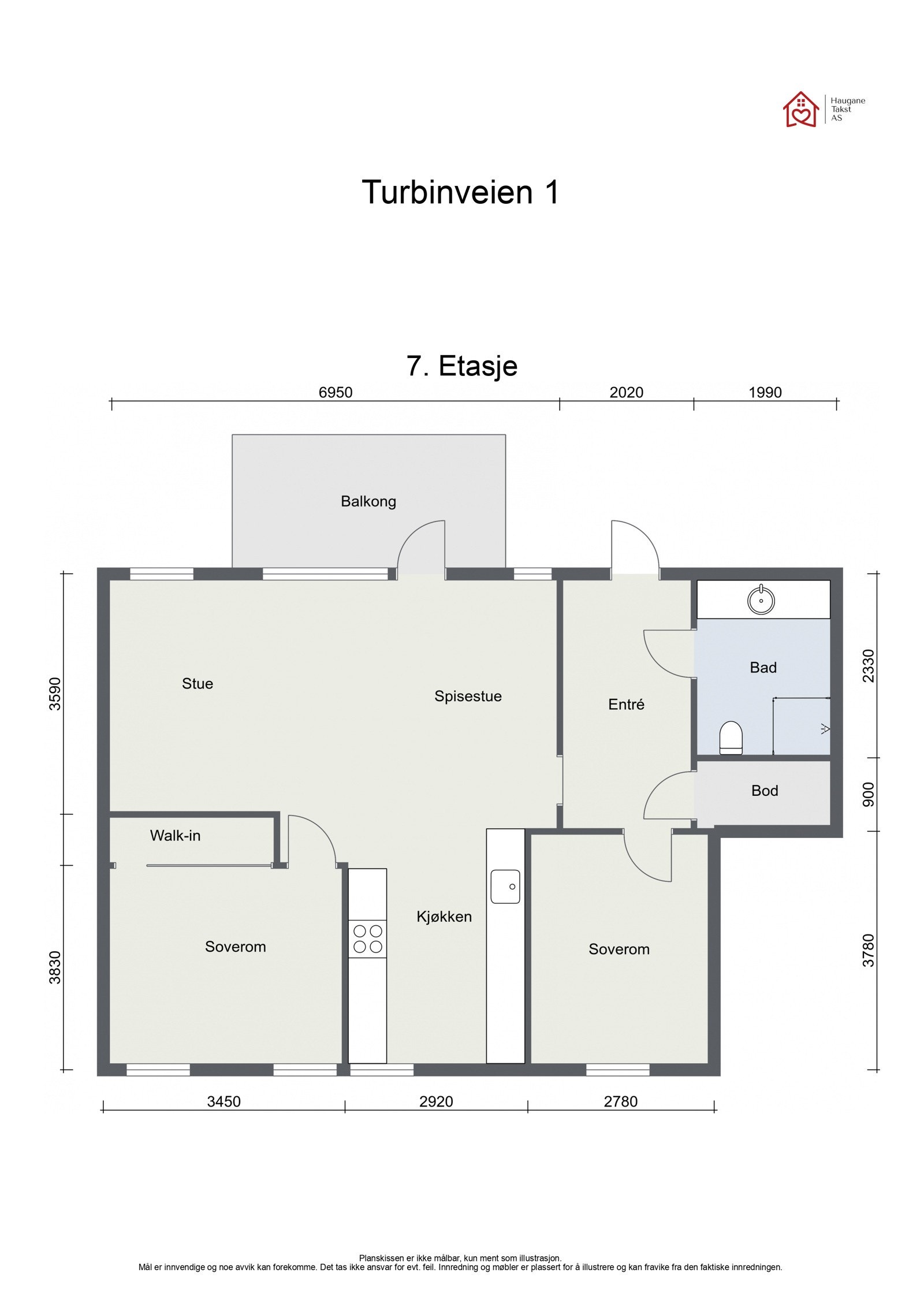 Plantegning - Leiligheten har en gjennomgående planløsning Galleribilde