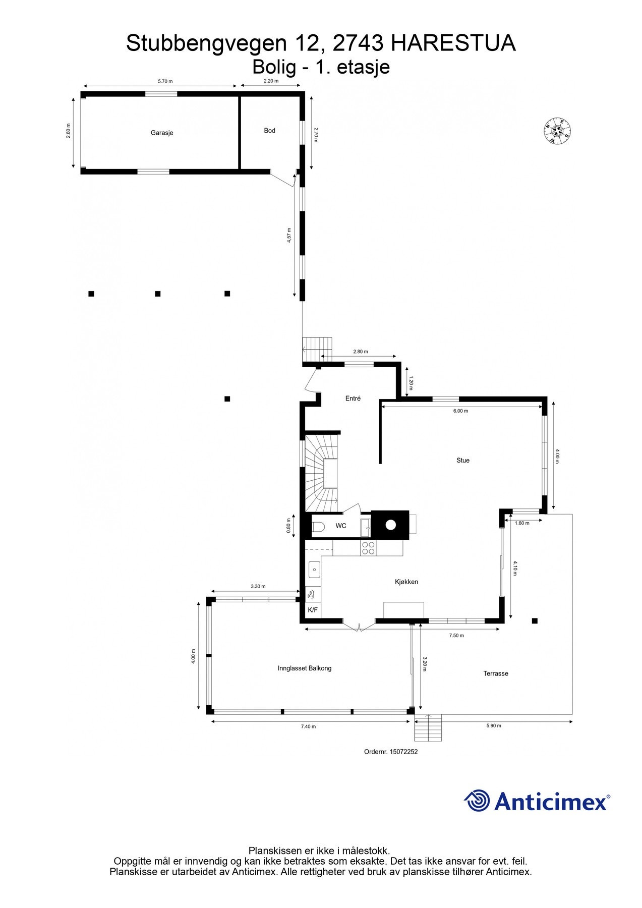 Plantegning 1. etasje, inkl plassering av Car port. Galleribilde