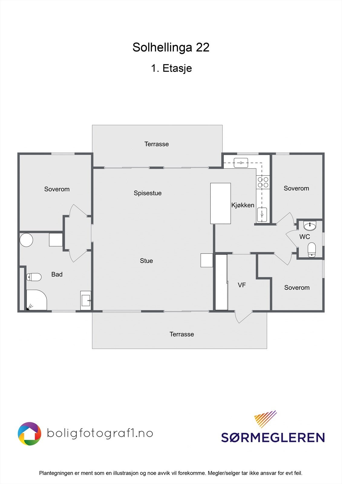 Plantegning. NB! ikke målbar, kun for illustrasjon. Byggesøkte tegninger ligger også vedlagt salgsoppgaven. Galleribilde
