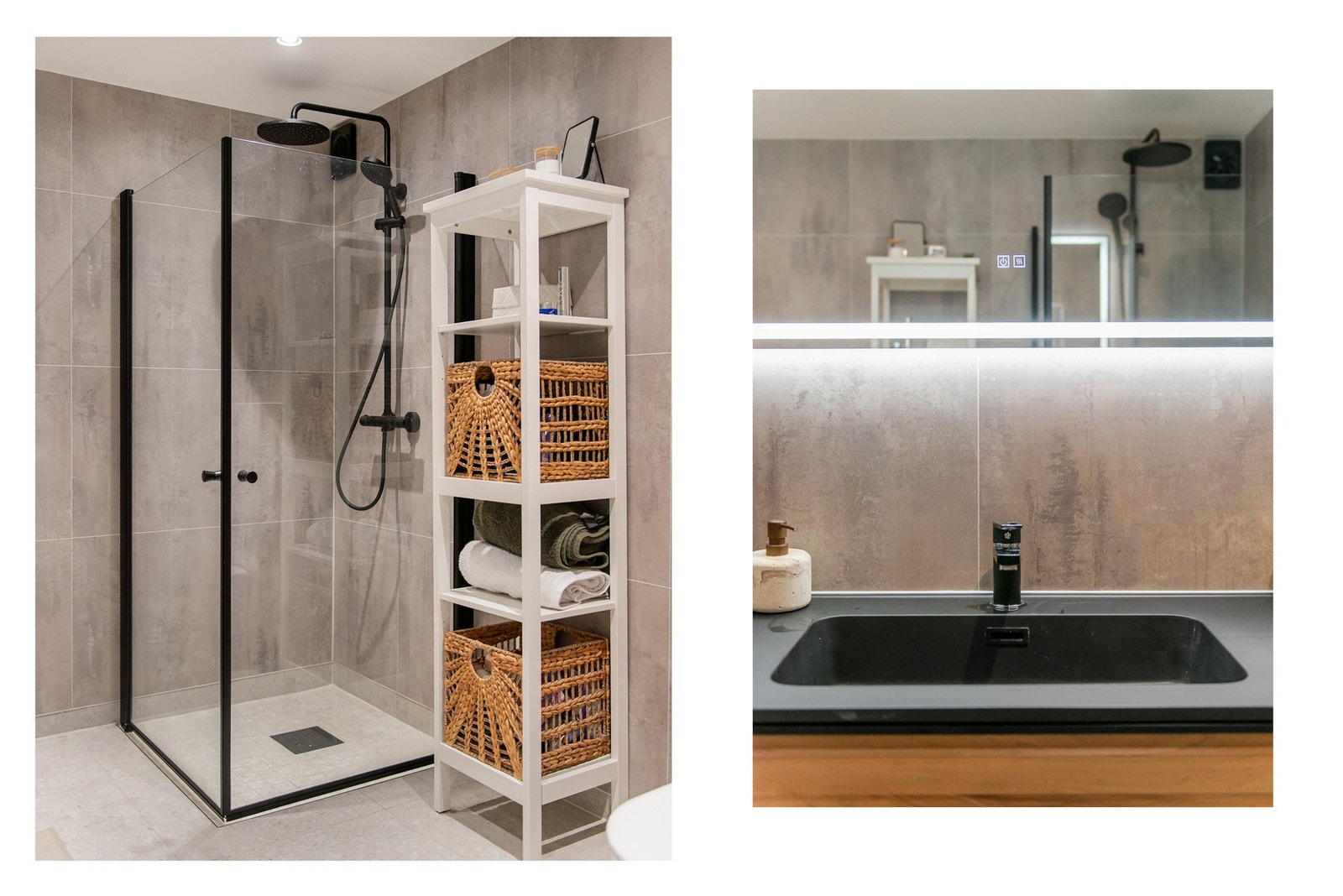 Innredning med profilerte fronter, heldekkende servant og ett-greps blandebatteri. Speil med
integrert belysning. Vegghengt toalett. Dusjhjørne med innfellbare glassdører, to-greps
blandebatteri, hånddusj og regndusj. Mekanisk avtrekk.
Nye vann og avløpsl Galleribilde