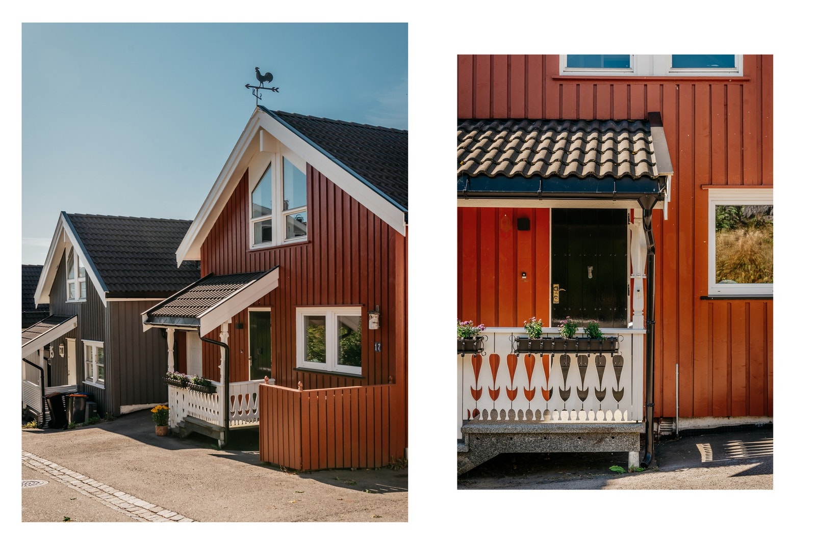 Fasade i front ved inngangspartiet. Her er også garasje med elbillader. Galleribilde