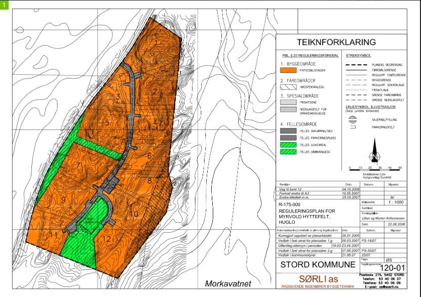 Tomten er regulert til 12 fritidsboliger, felles avkjøringsvei, felles parkeringsplass, felles lekeareal og felles grøntareal. Galleribilde