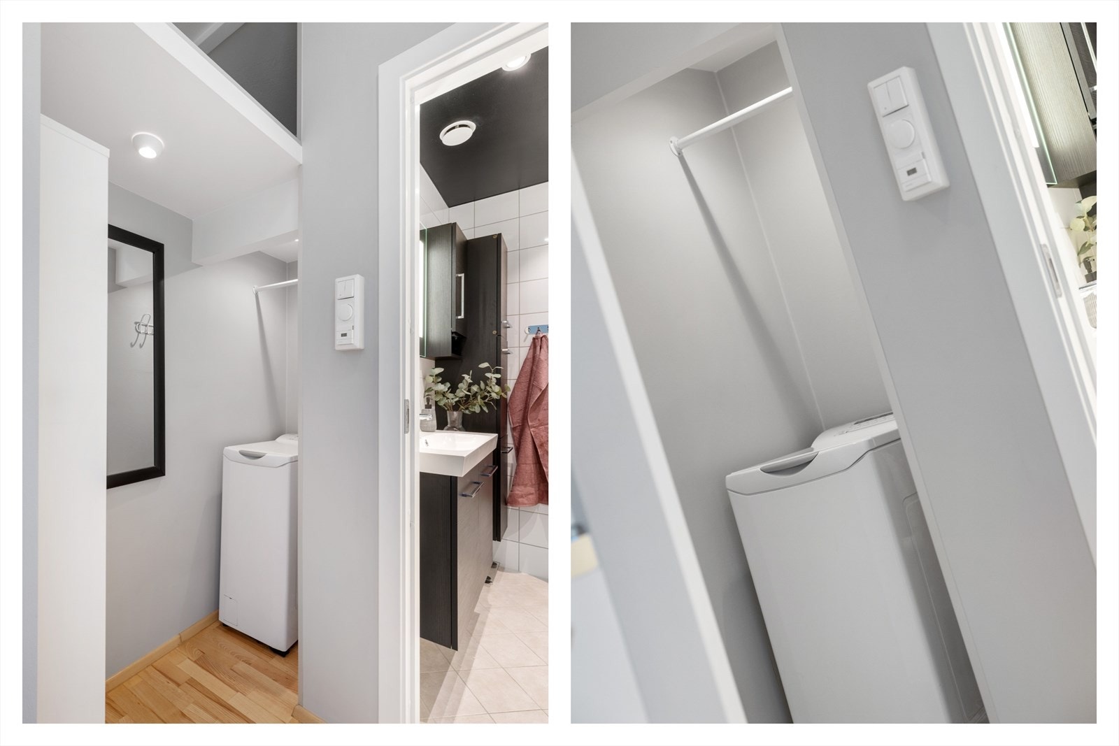 Det er opplegg/ plass for vaskemaskin i entrè. Galleribilde