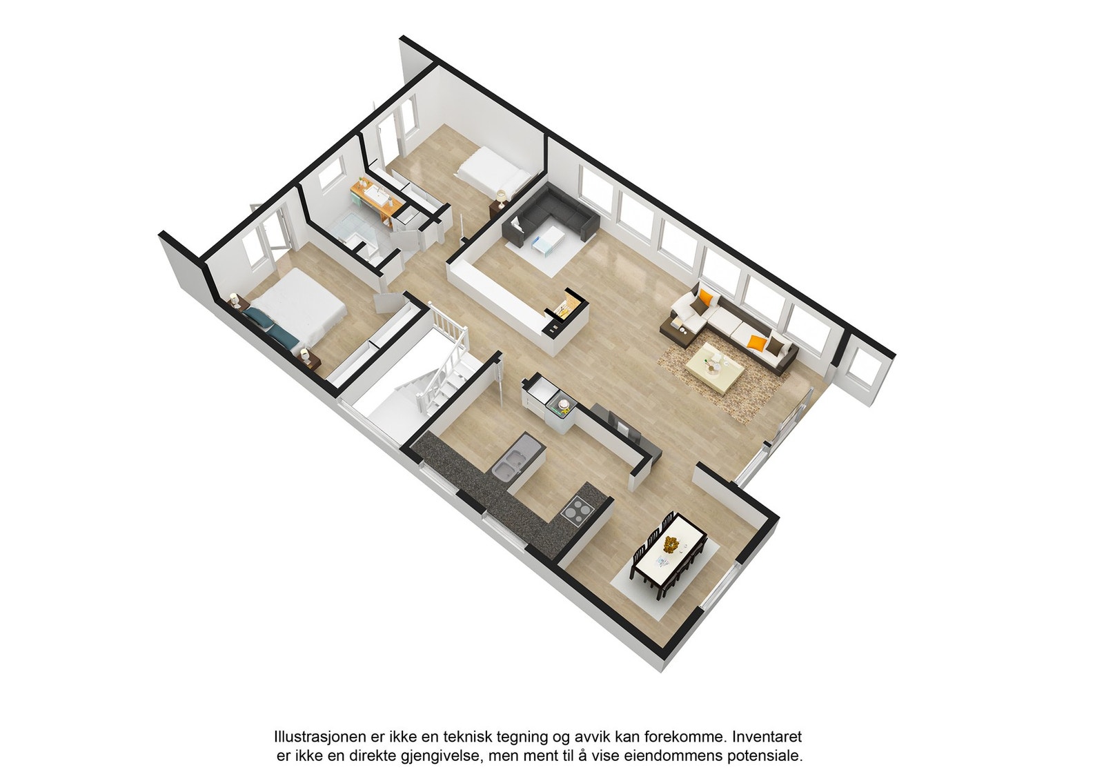 Plantegning - opprinnelig løsning. Det er i etterkant etablert flere rom Galleribilde