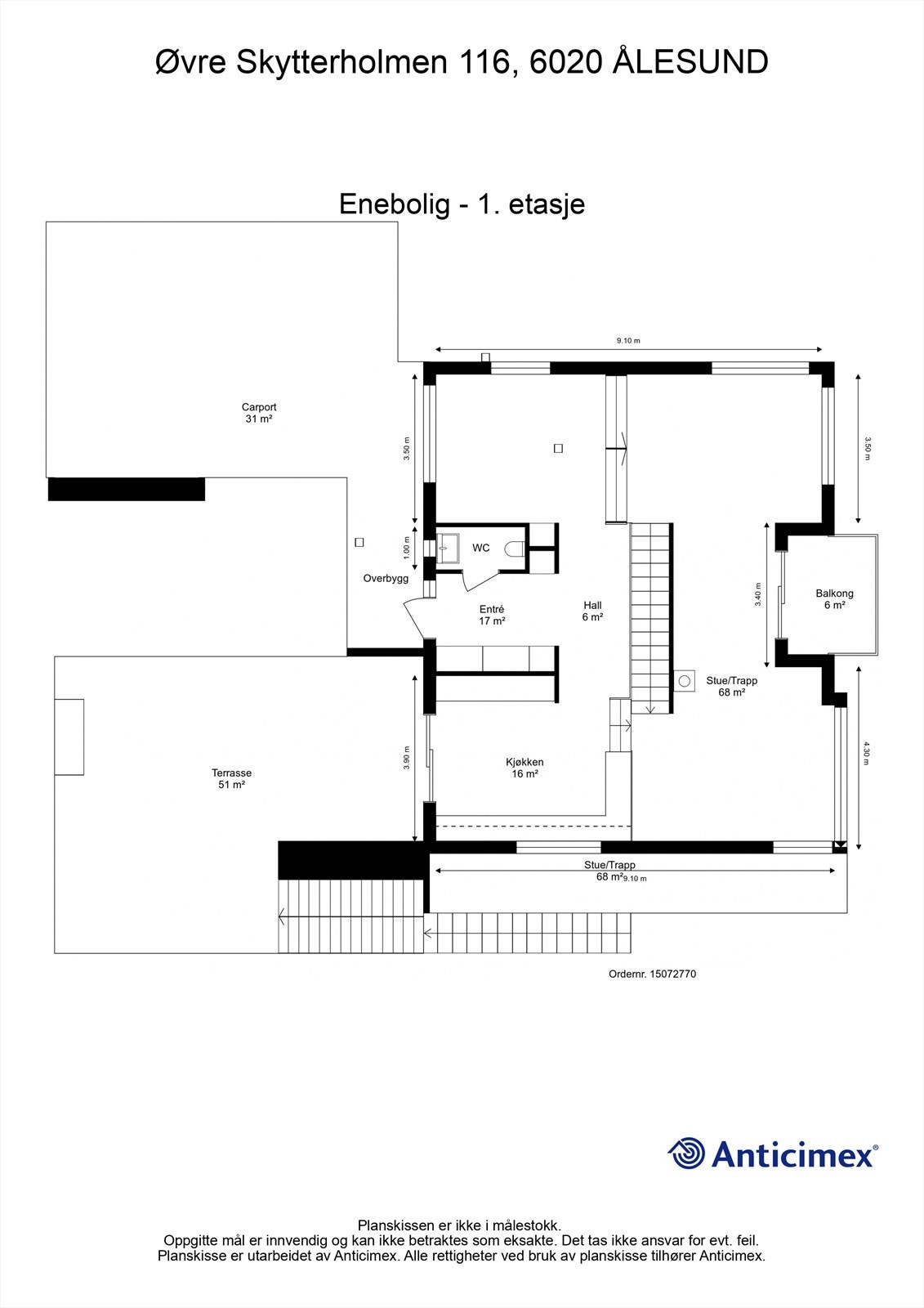 Målsatt plantegning 1. etasje Galleribilde