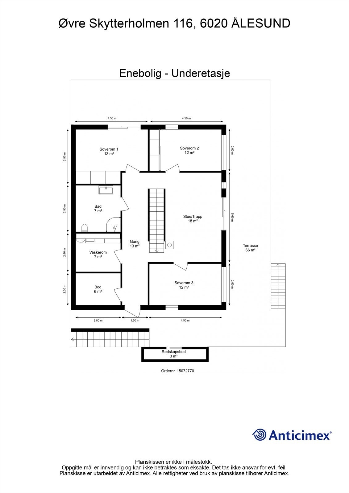 Målsatt plantegning underetasje Galleribilde