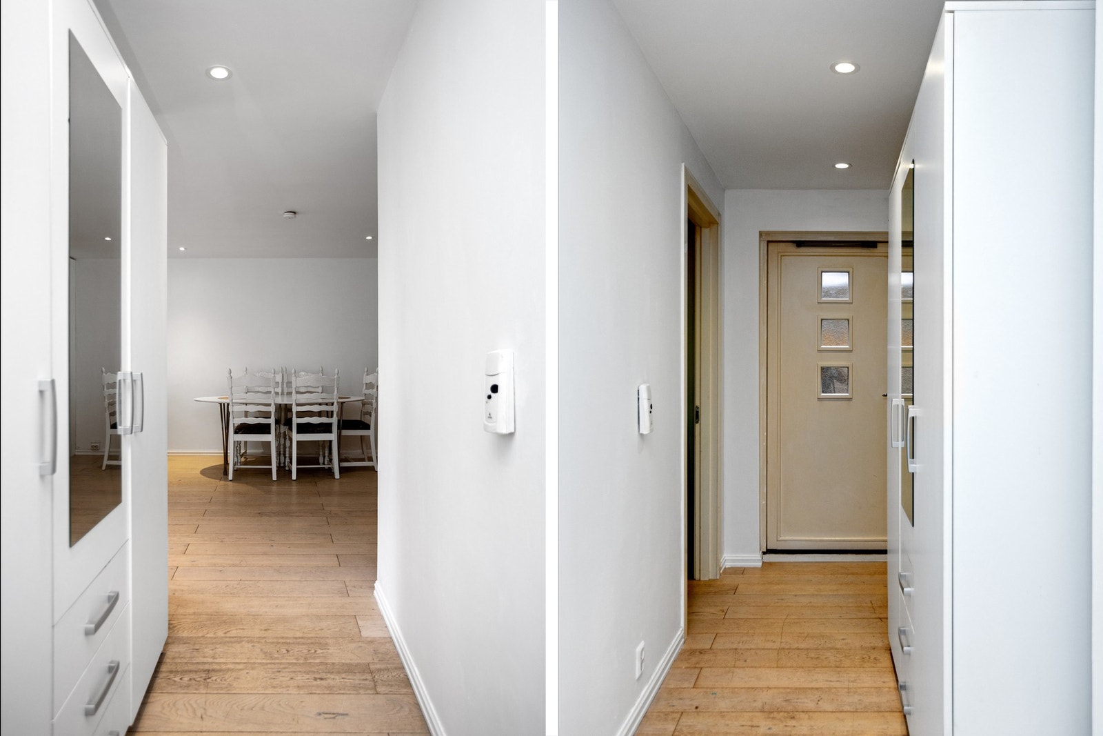 Leiligheten har en overbygd inngang og en praktisk entré med flislagt gulv og vannbåren varme. Her er det god plass til garderobeløsning for yttertøy og sko. Galleribilde