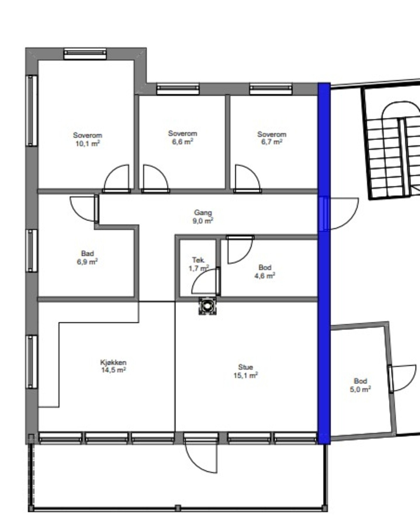 Plantegning illustrasjon - utvendig bod er ikke bygd, denne må eventuelt kjøper stå for selv Galleribilde
