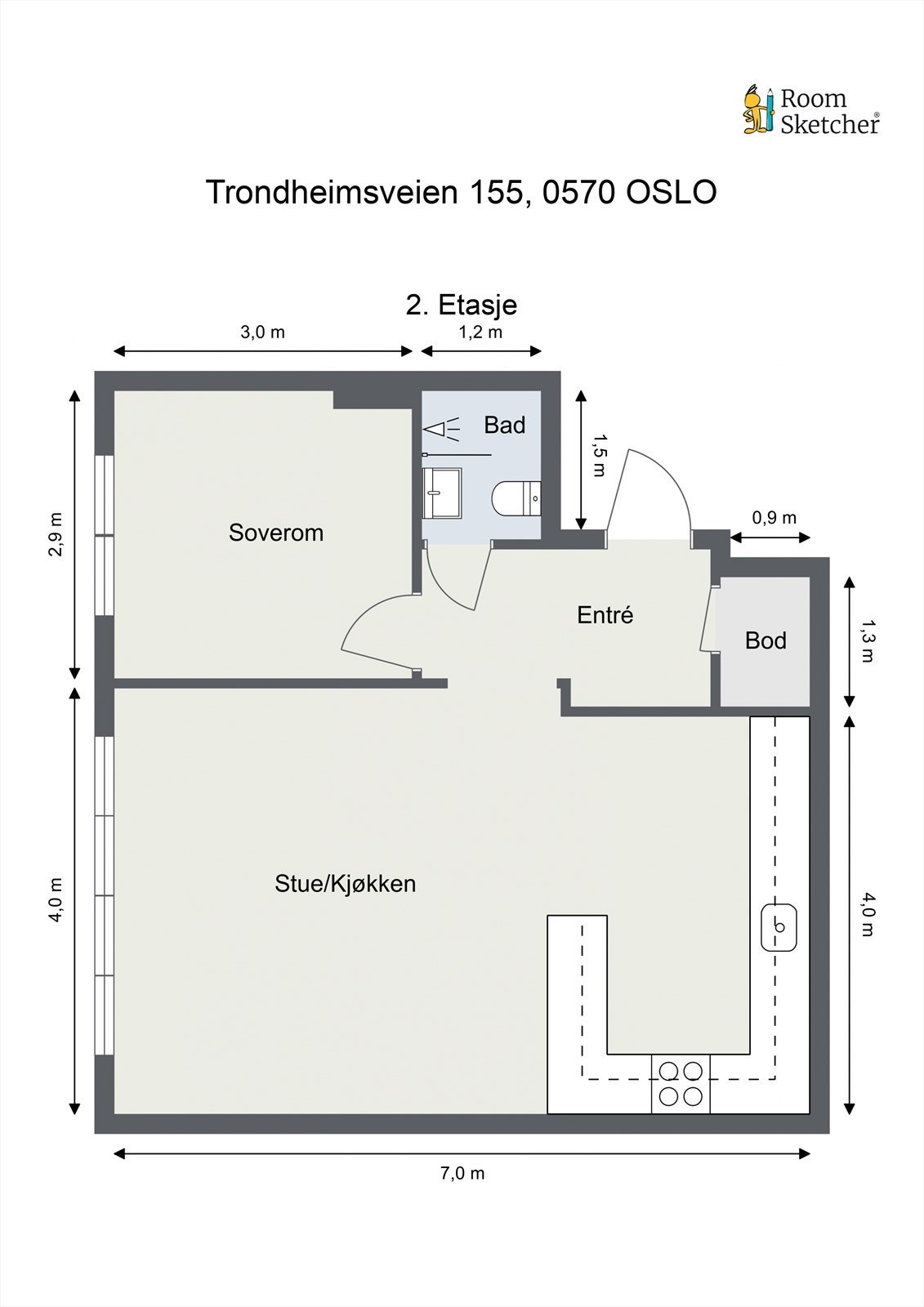 Planskisse - Leiligheten disponerer også en kjellerbod på 3 m² Galleribilde