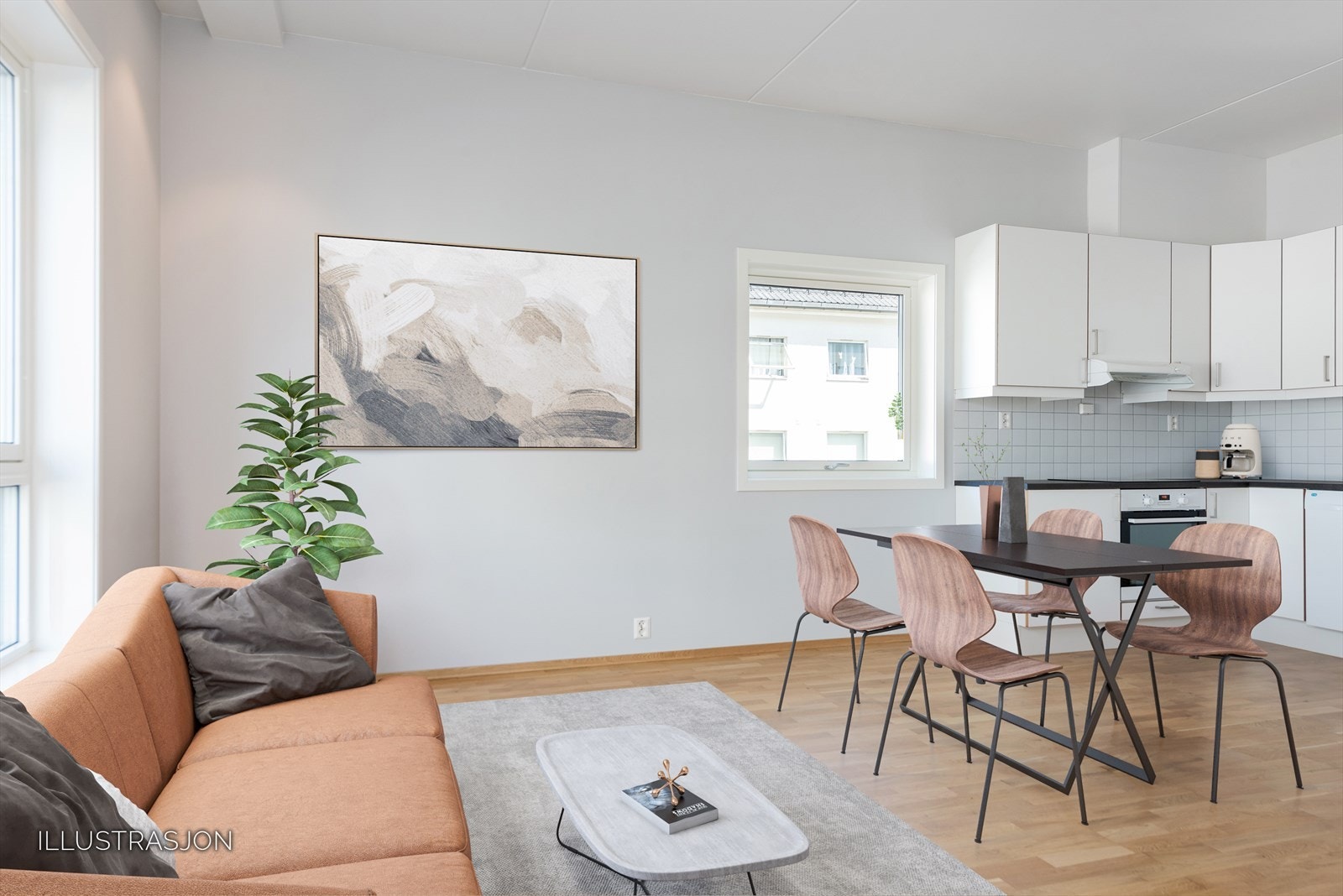 Leiligheten har en god takhøyde og gulvvarme i alle oppholdsrom Galleribilde