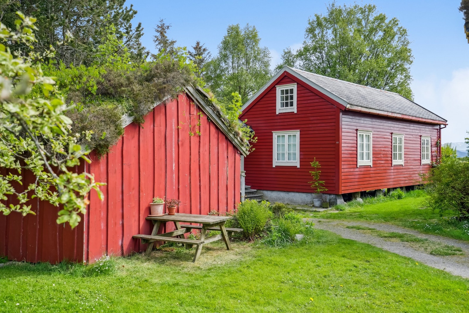 Uthus og stabbur i skjønn forening på tunet. Galleribilde