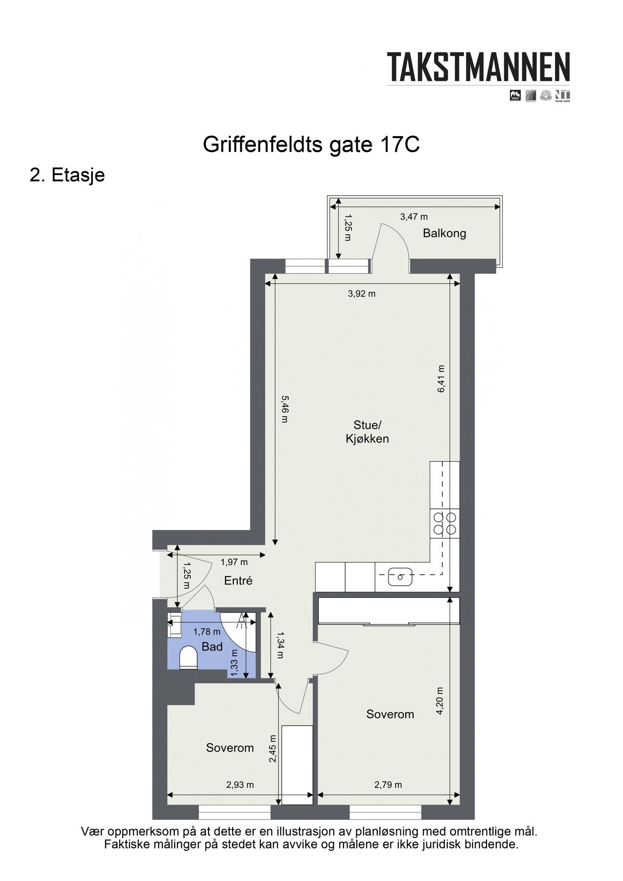 Plantegning. Leiligheten disponerer både loftbod (11kvm. gulvareal) og kjellerbod på 4kvm. Galleribilde